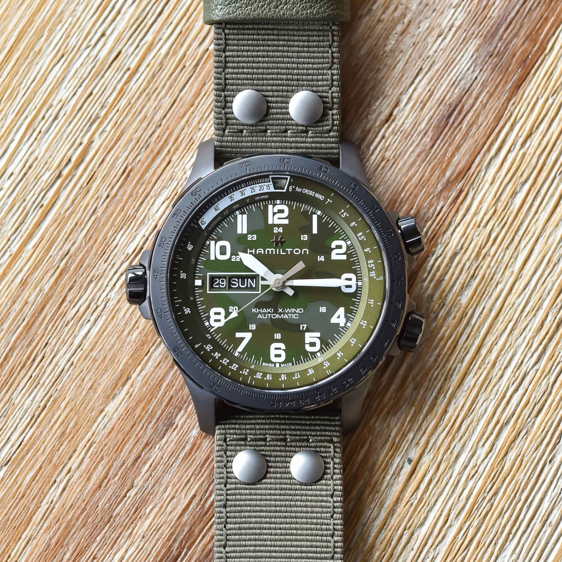 Khaki Aviation X-Wind Day Date Auto Green Dial Fabric Strap Men's Watch H7777596 photo 3