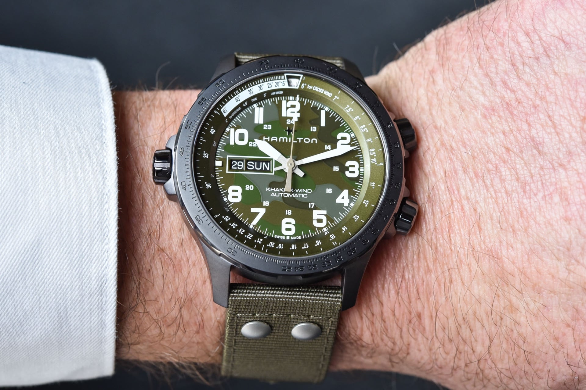 Khaki Aviation X-Wind Day Date Auto Green Dial Fabric Strap Men's Watch H7777596 photo 2