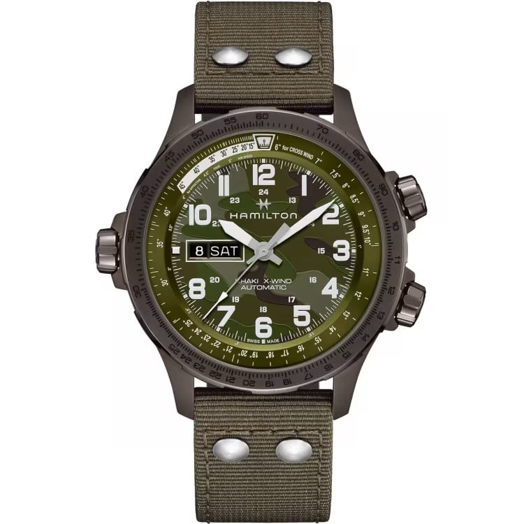 Khaki Aviation X-Wind Day Date Auto Green Dial Fabric Strap Men's Watch H7777596