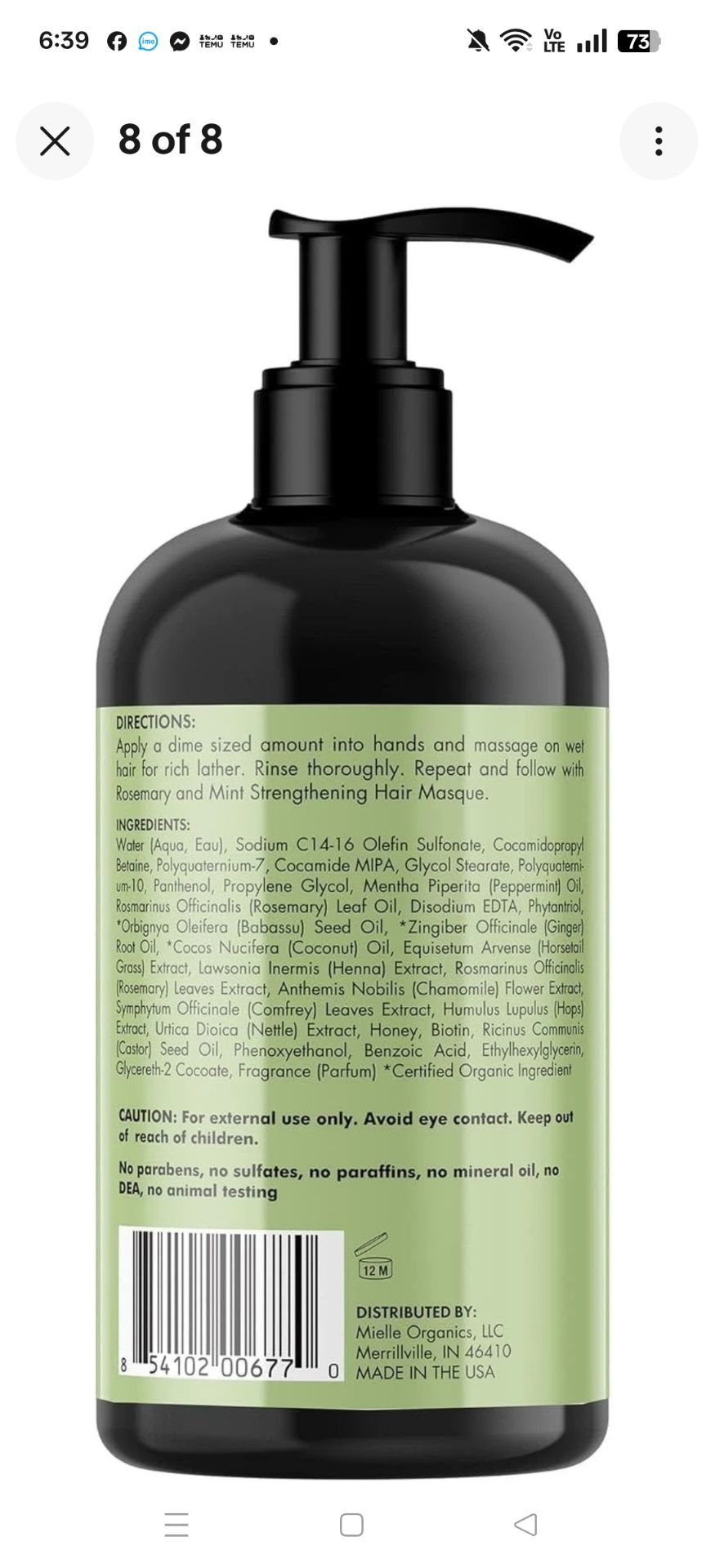 Rosemary Mint Hair Strengthening Shampoo photo 4
