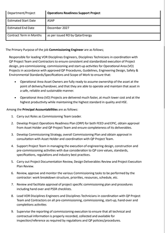 Senior Commissioning Engineer For Qatar photo 2