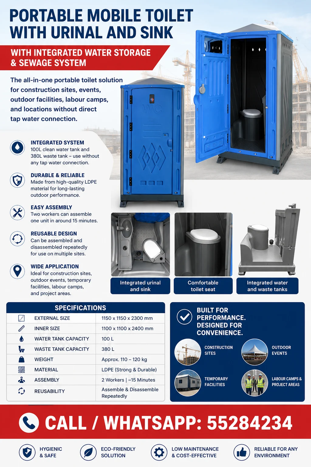 PLASTIC PORTABLE TOILET FOR SALE WITH SINK & URINAL - MADE IN QATAR photo 2