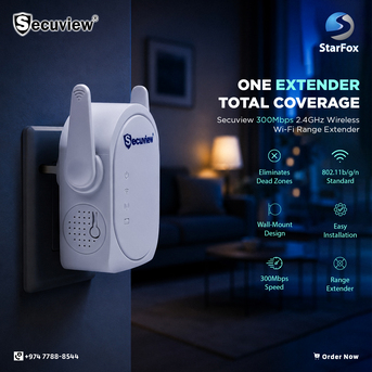 QAR 65,  Secuview 300Mbps 2.4GHz Wireless Wi-Fi Range Extender. photo 1