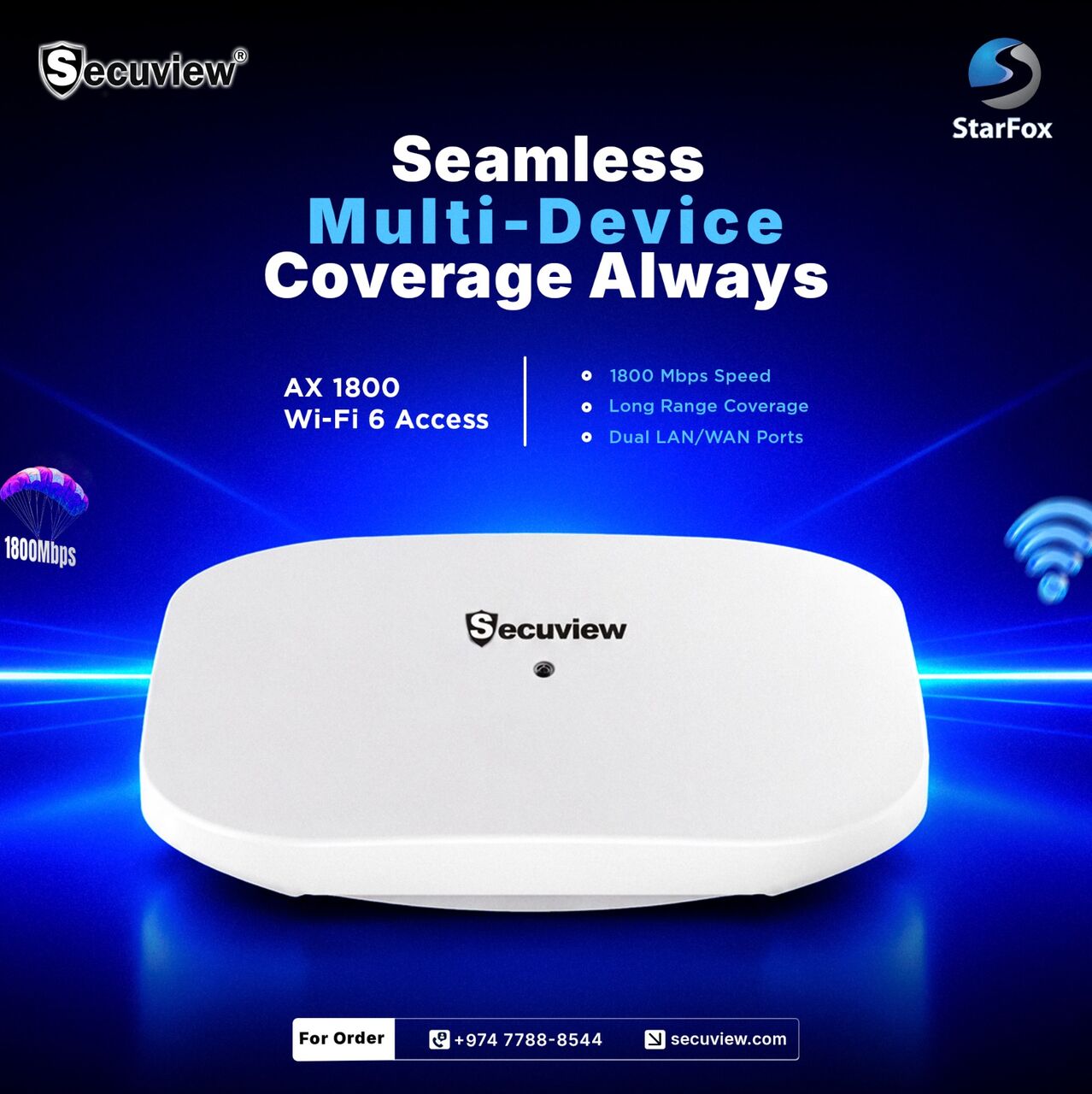 QAR 299,  Secuview AX1800 Wi-Fi 6 Access Point | Dual-Band Gigabit