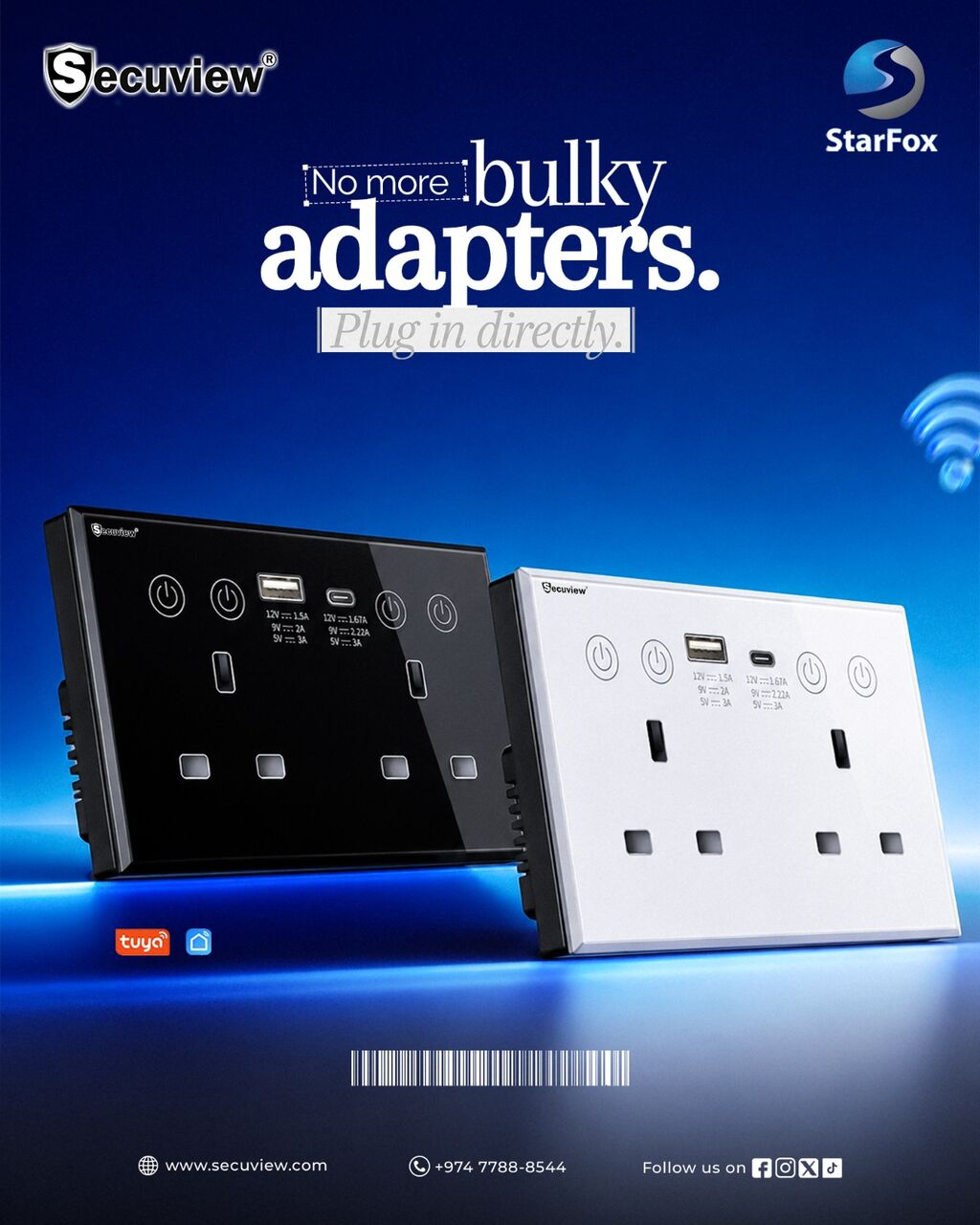 QAR 270,  Secuview Smart Plug Socket | Power Smarter With Dual USB & Type-C Ports.