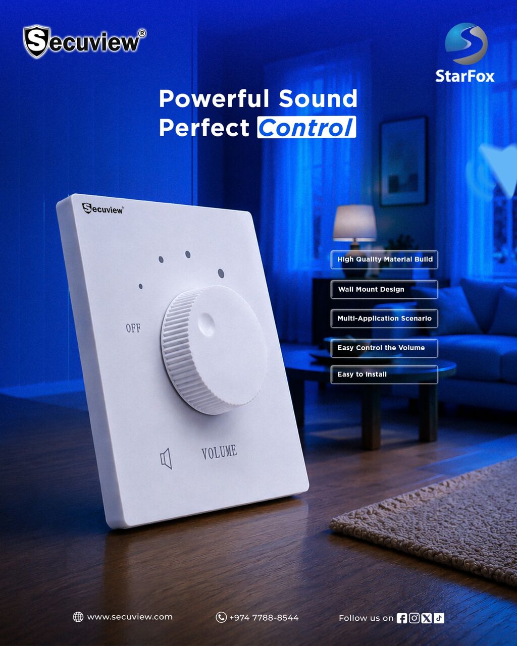 QAR 71,  Secuview 30W Volume Controller | Strong Plastic Body & Stylish Wall-Mount Setup.