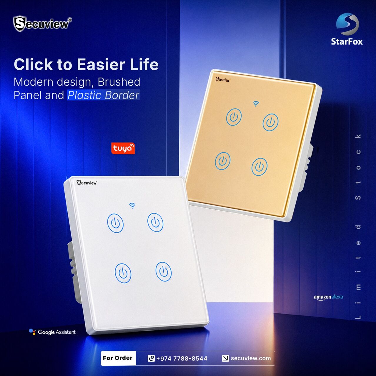 QAR 178,  Secuview Four Gang Brushed Panel Smart Switch With Plastic Border photo 1