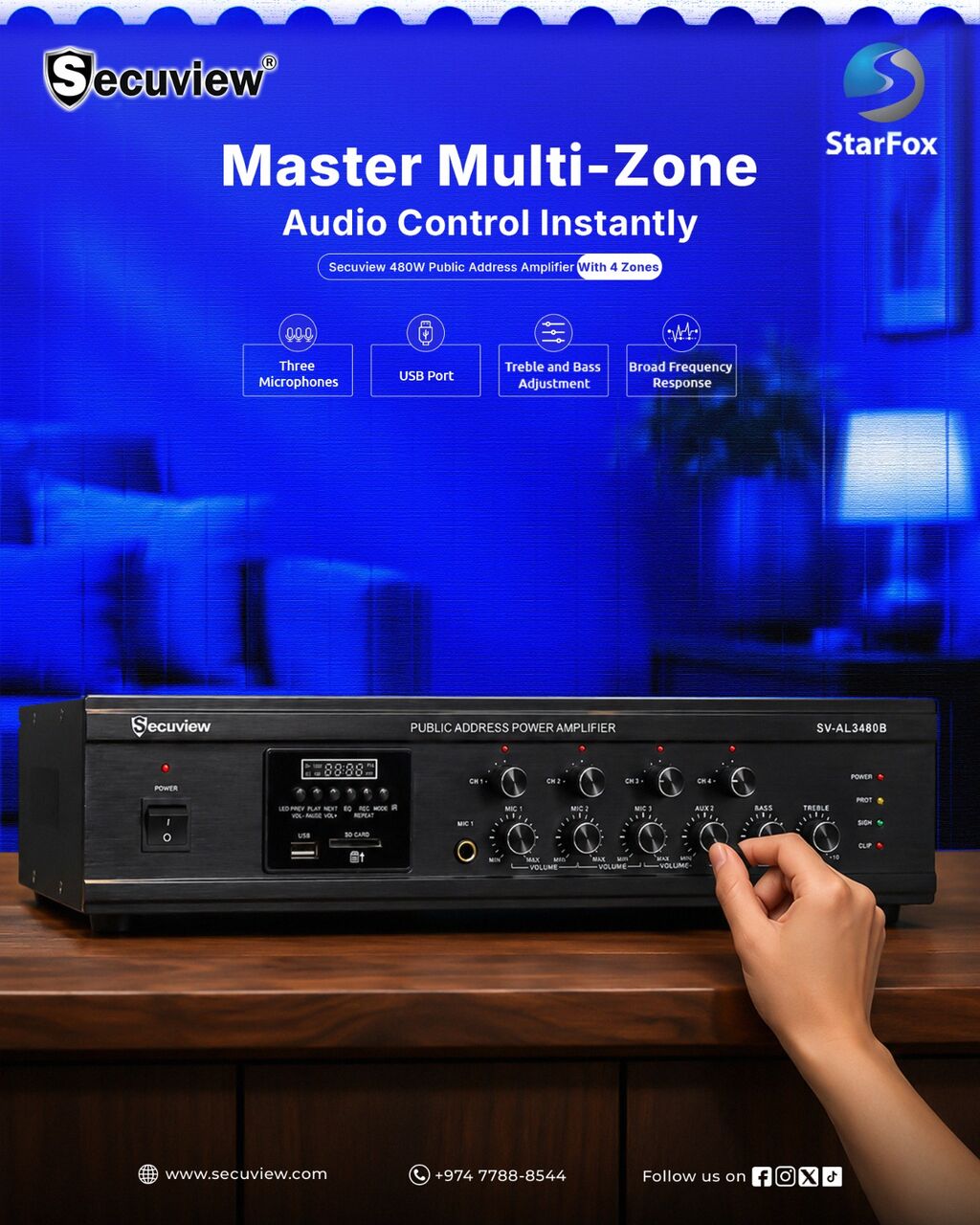 QAR 1730,  Secuview 480W Public Address Amplifier With 4 Zones