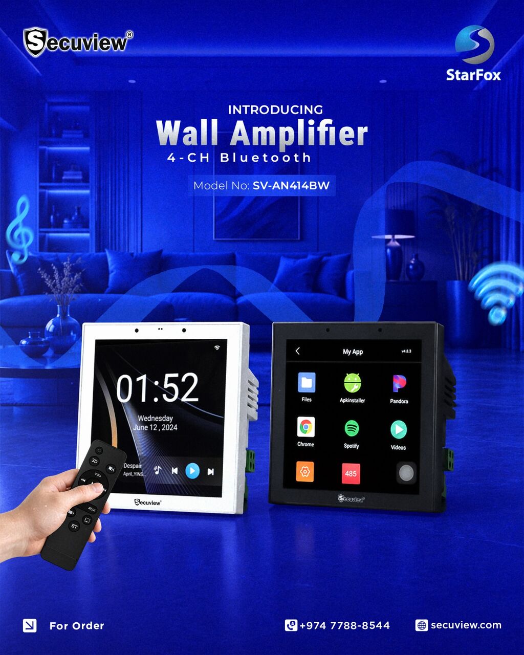 QAR 700,  Secuview 4-CH Bluetooth Wall Mount Amplifiers With Color Screen photo 1