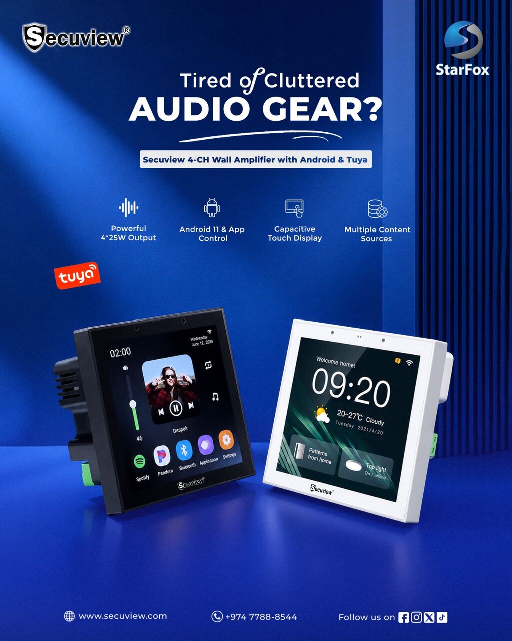 QAR 825,  Secuview 4-CH 100W Wall Ampilifires With Android And Tuya