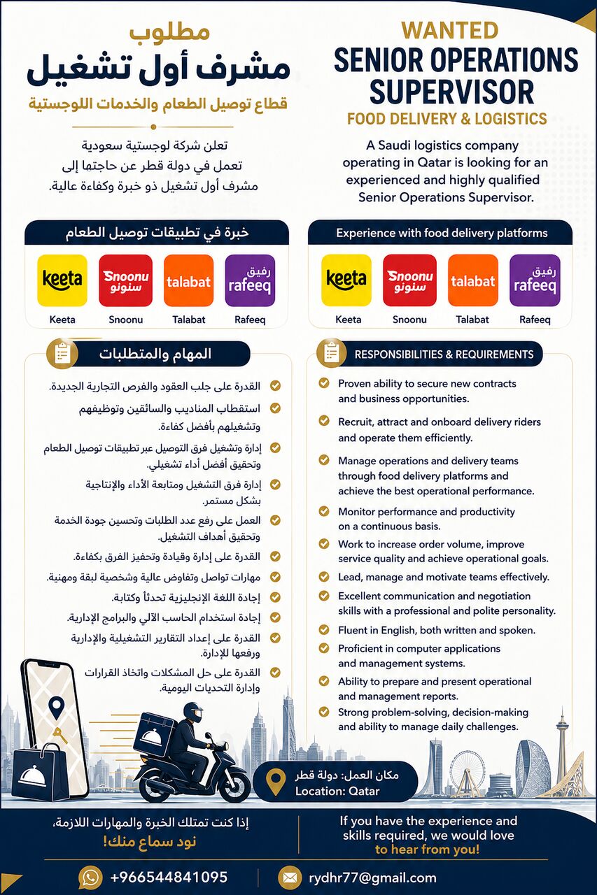 Operations Supervisor Food Delivery