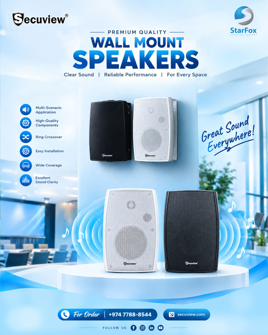 QAR 310,  Secuview 40W PA Wall-Mount Speakers With High-Quality Sound